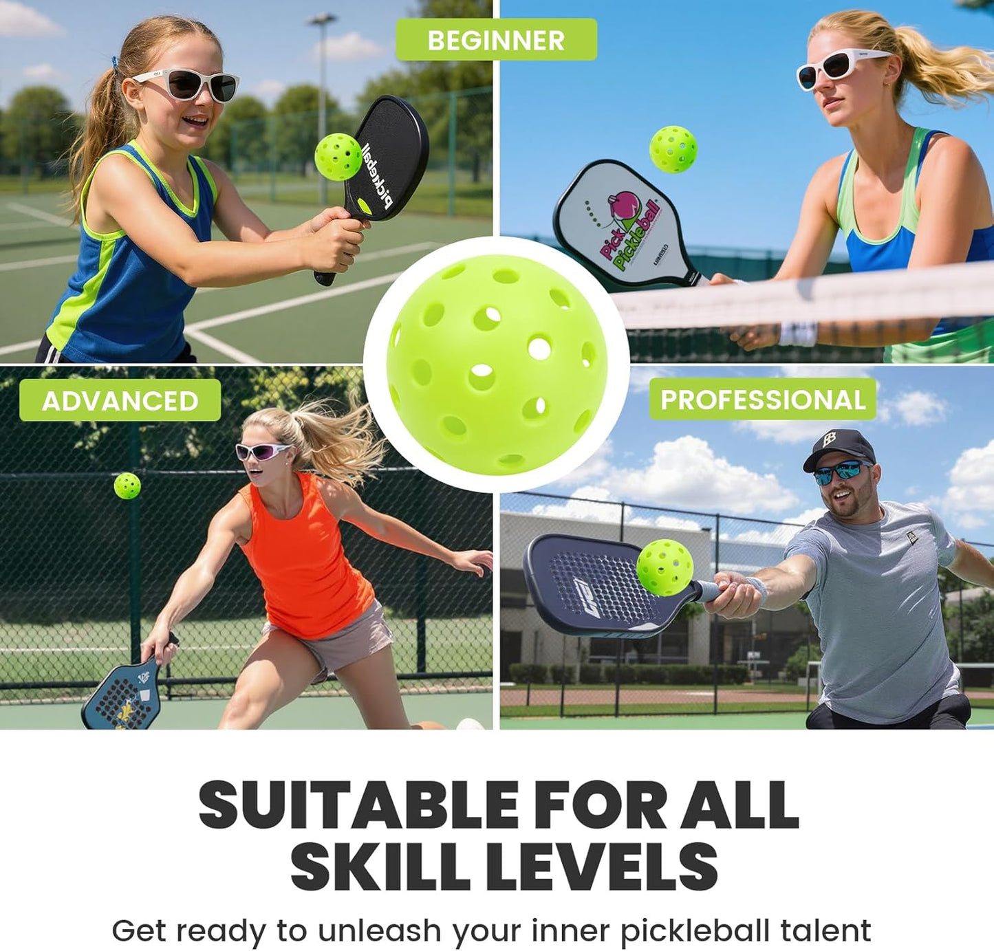12/6 Pack Pickleball Balls - Outdoor Pickle Ball 40 Holes - Durable Pickleballs with High Bounce, Superior Visibility and Smooth Flight, Suitable for All Skill Level