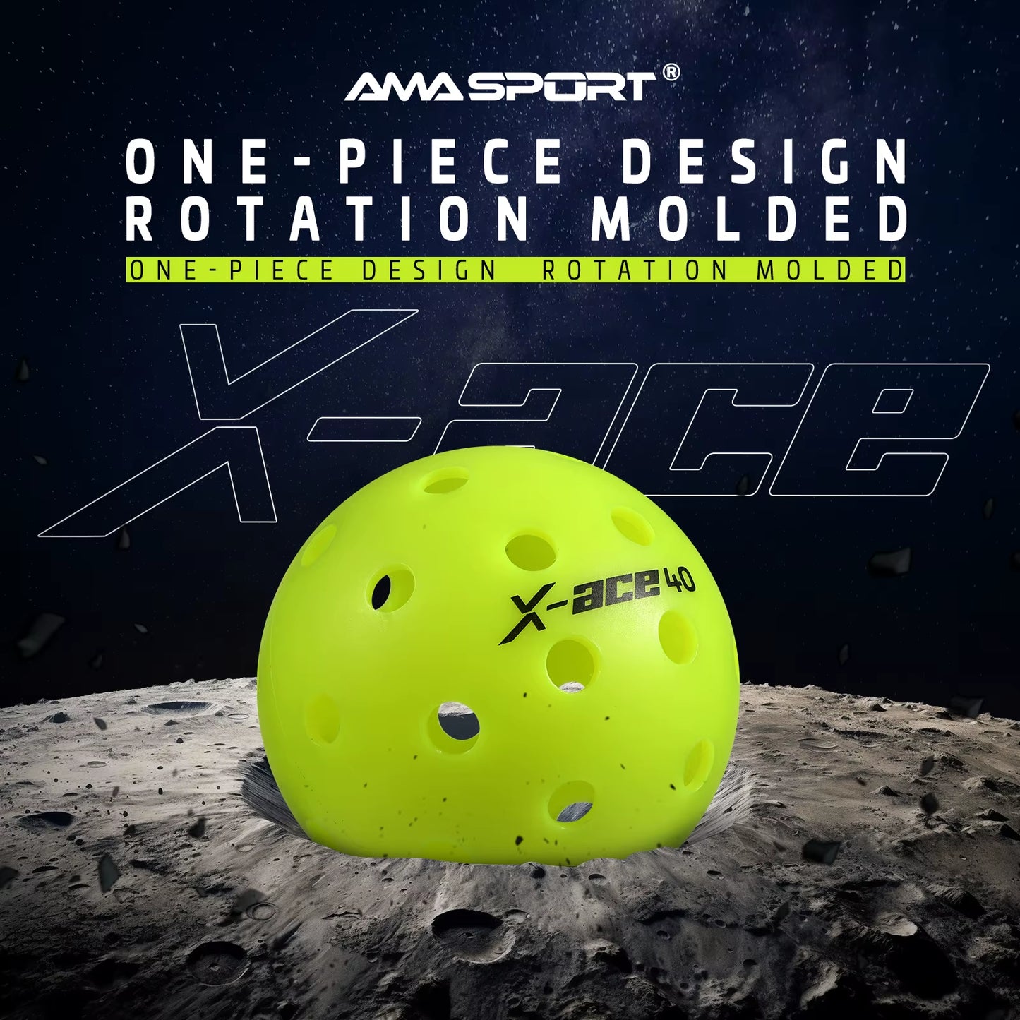 AMA Sport X-ACE Pickleballs 40 Hole Durable Outdoor Pickleball Balls Crack Resistant ONE Piece Balls 100% Pop-Optic Yellow