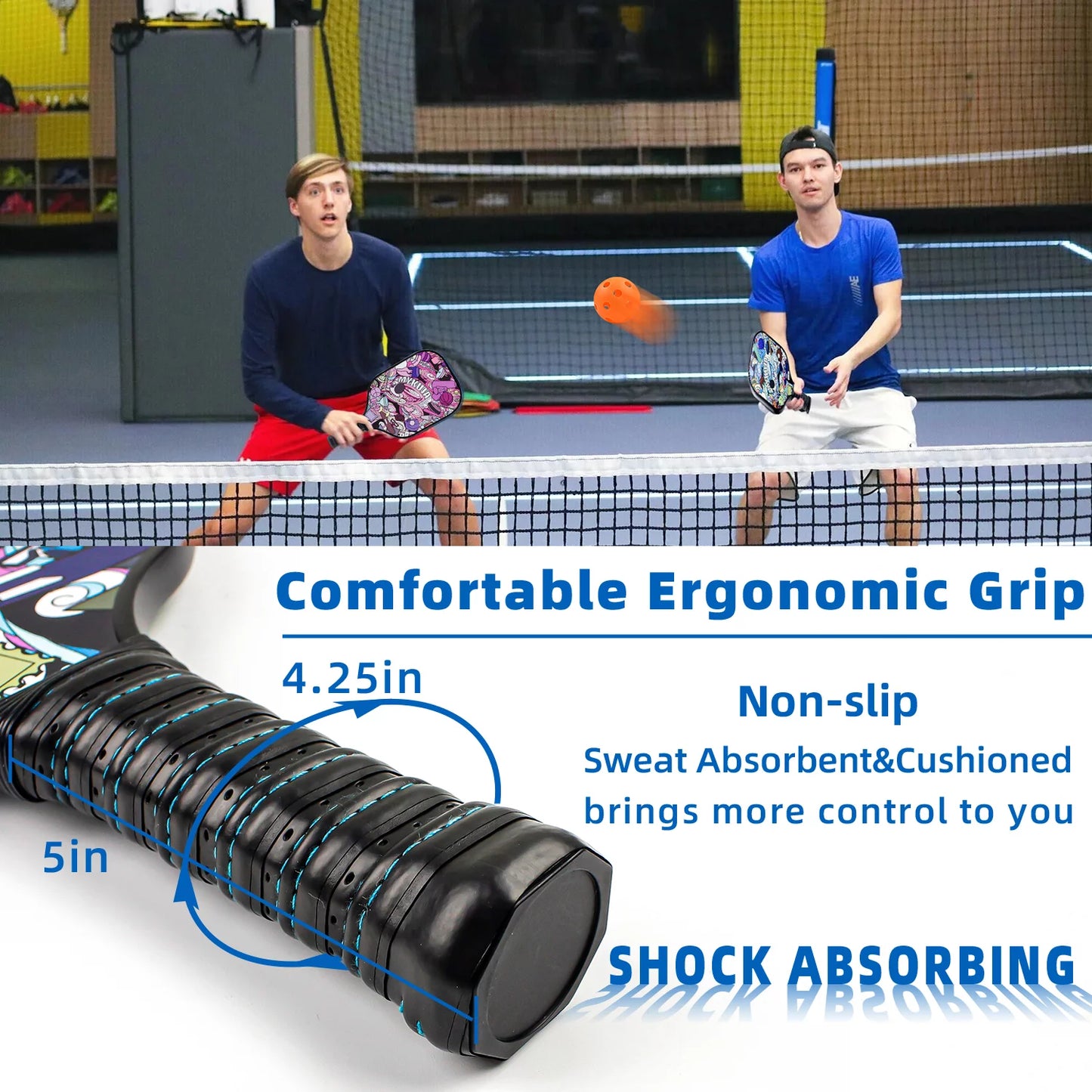 Pickleball Paddles Set of 2 Paddles,4 Pickleball Balls, Lightweight Fiberglass Surface&Honeycomb Core Pickleball Set Gifts for Men Women