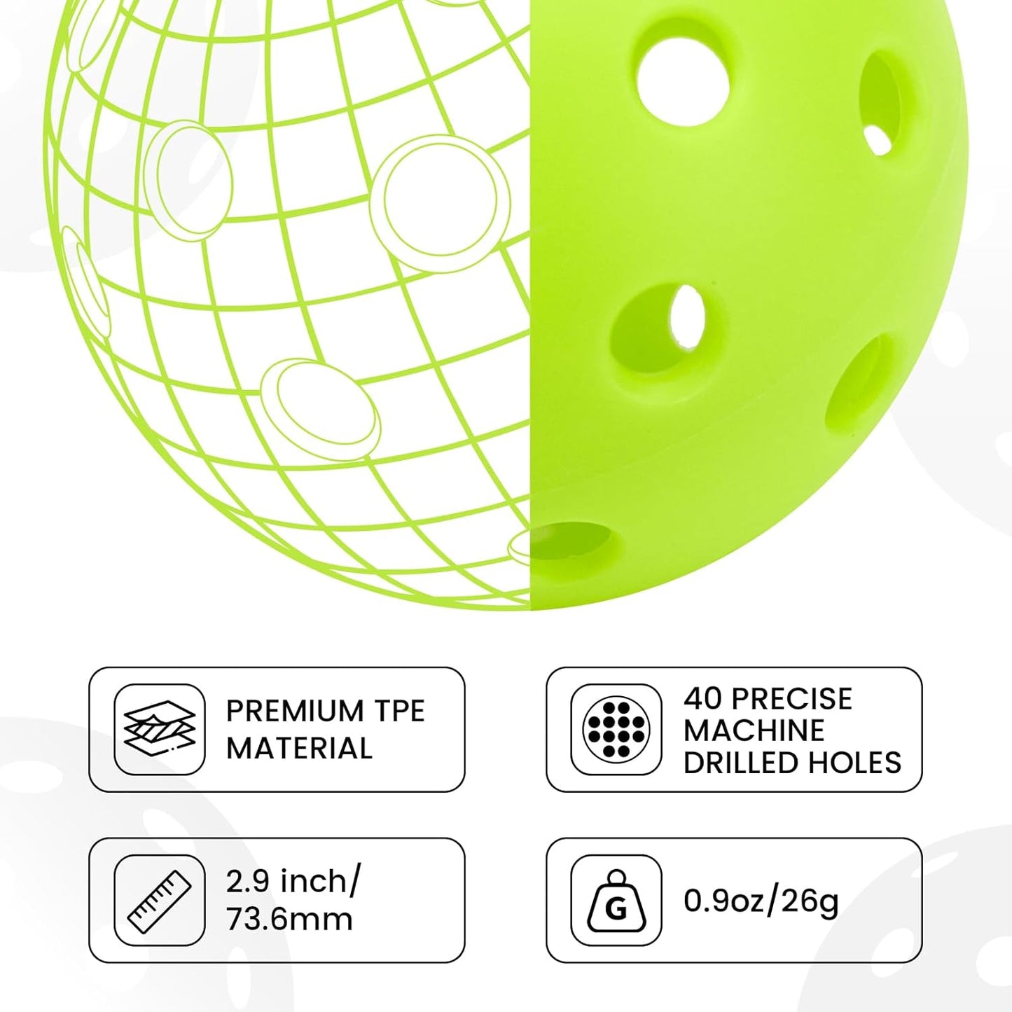 12/6 Pack Pickleball Balls - Outdoor Pickle Ball 40 Holes - Durable Pickleballs with High Bounce, Superior Visibility and Smooth Flight, Suitable for All Skill Level