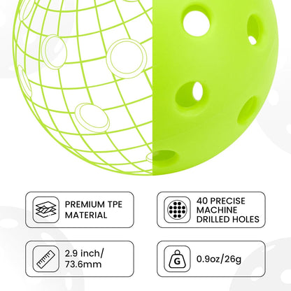 12/6 Pack Pickleball Balls - Outdoor Pickle Ball 40 Holes - Durable Pickleballs with High Bounce, Superior Visibility and Smooth Flight, Suitable for All Skill Level