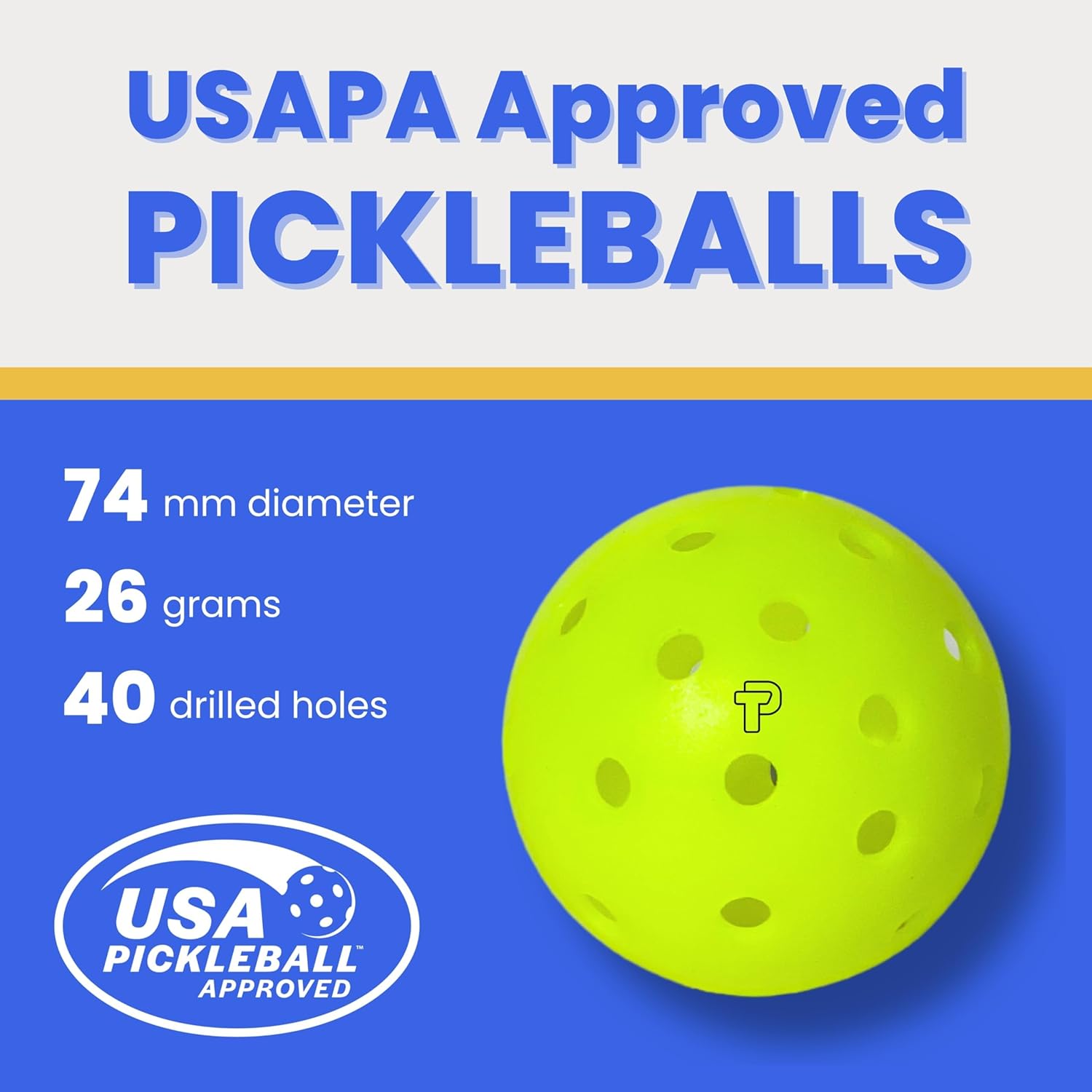 Tru-40 Outdoor Pickleballs - USAPA Approved Pickleball Balls for Recreational and Tournament Play - Available in 3, 12, 50, and 100