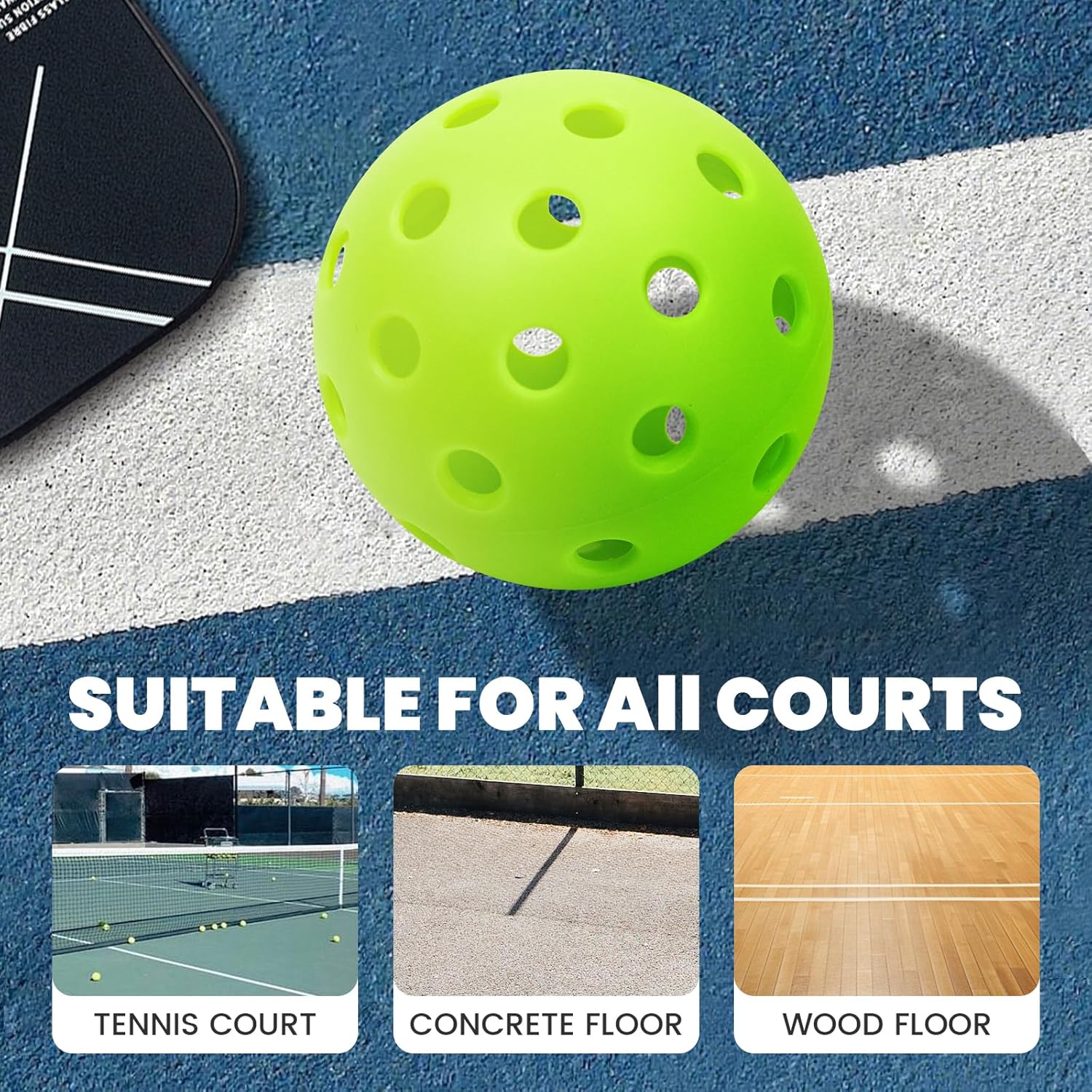 12/6 Pack Pickleball Balls - Outdoor Pickle Ball 40 Holes - Durable Pickleballs with High Bounce, Superior Visibility and Smooth Flight, Suitable for All Skill Level