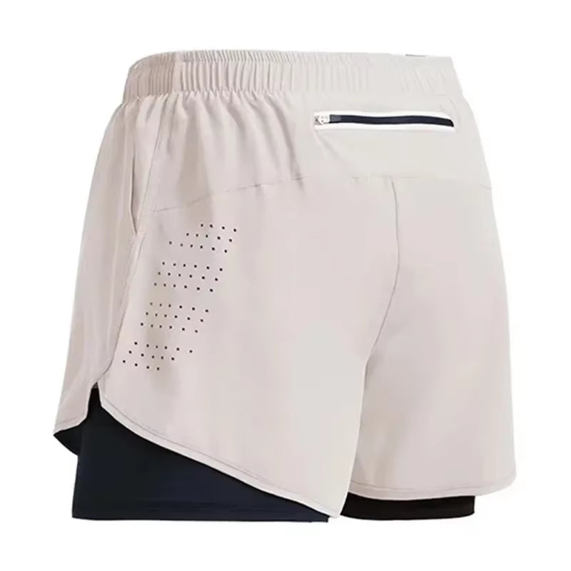 Men'S Shorts 2 in 1 Fitness Training Gym Sports Short Pants Quick Dry Built-In Pocket Double-Deck Beach Bottom Summer Shorts Men