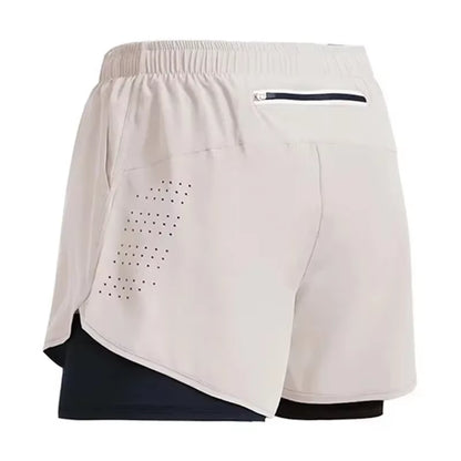 Men'S Shorts 2 in 1 Fitness Training Gym Sports Short Pants Quick Dry Built-In Pocket Double-Deck Beach Bottom Summer Shorts Men