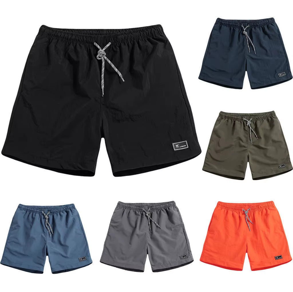 Men'S Summer Solid Colour Fast-Drying Beach Drawstring Short Trousers Casual Fashion Simple and Basics Thin Sports Short Pants