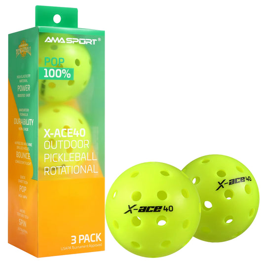 AMA Sport X-ACE Pickleballs 40 Hole Durable Outdoor Pickleball Balls Crack Resistant ONE Piece Balls 100% Pop-Optic Yellow